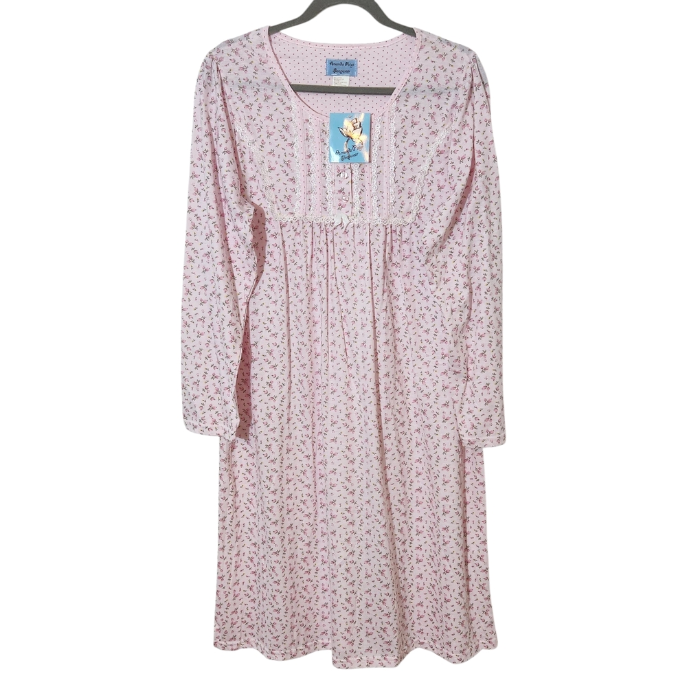 Amanda Paige Pink Floral Nightgown NWT Size Large Soft Lace Trim Sleepwear